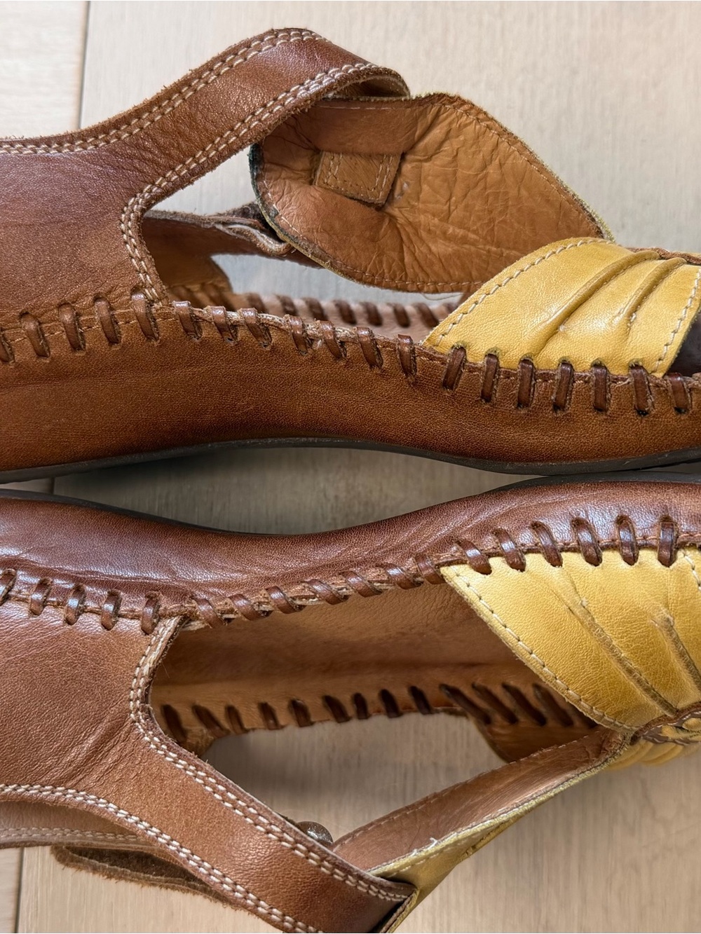 PIKOLINOS Yellow and Brown Leather Floral Cutout Slingback Sandals - Picture 3 of 9